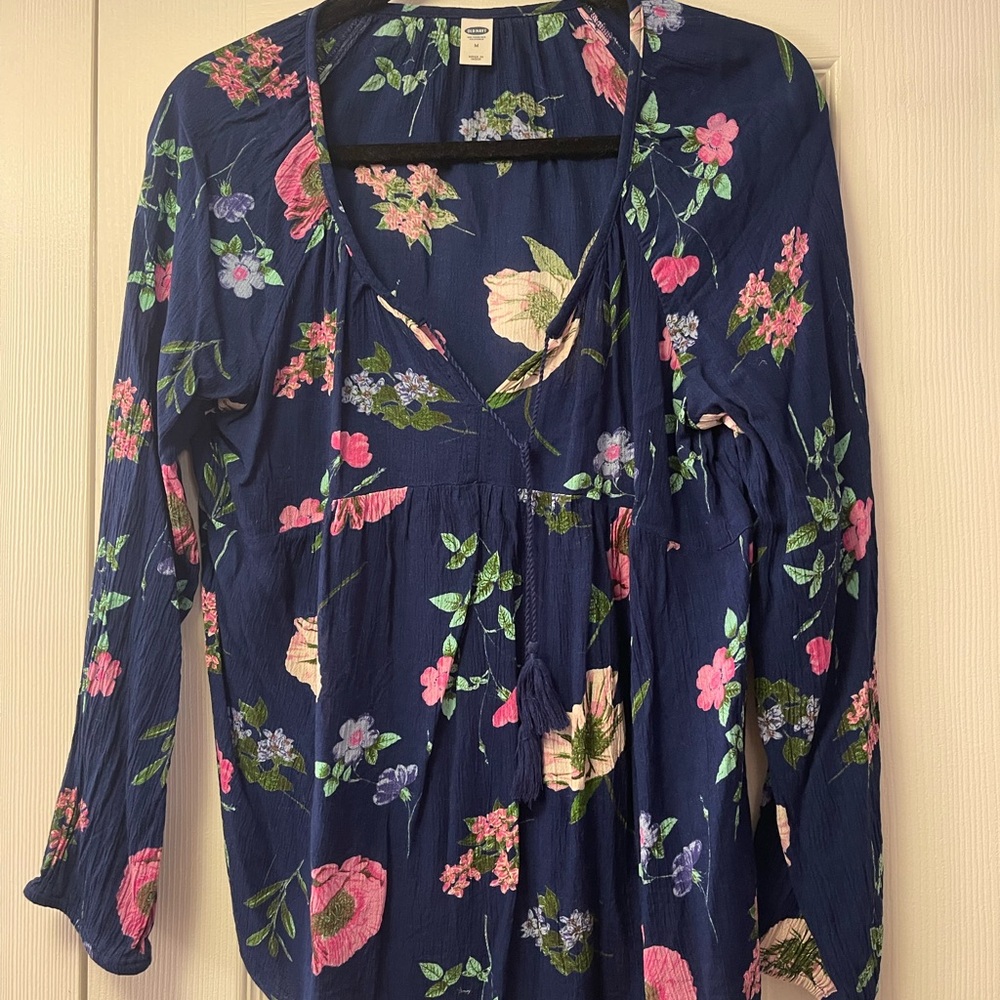 Old Navy Blue Floral 3/4 Sleeve Blouse